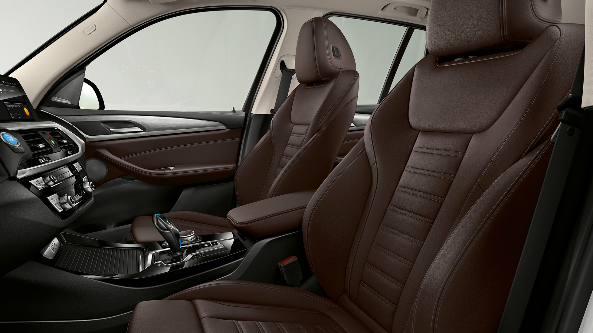 Sièges sport en cuir Vernasca Schwarz de la BMW iX3 SUV G08 2020, modèle "Impressive" Sièges sport pour le conducteur et le passager avant en cuir Vernasca Schwarz de la BMW iX3 SUV G08 2020, modèle "Impressive", habitacle
