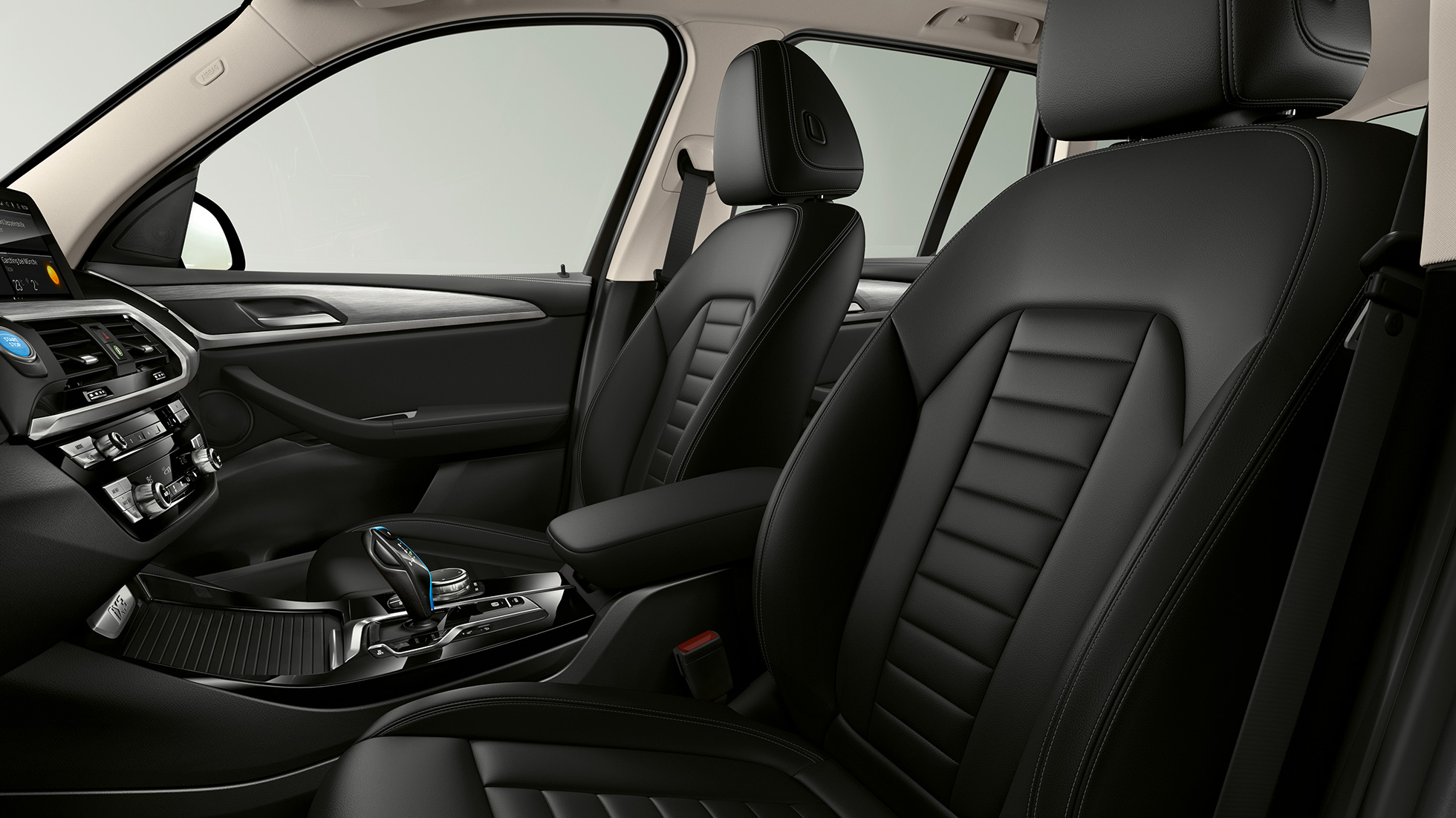 Sièges sport en cuir Vernasca Mokka de la BMW iX3 SUV G08 2020, modèle "Inspiring" Sièges sport pour le conducteur et le passager avant en cuir Vernasca Mokka de la BMW iX3 SUV G08 2020, modèle "Inspiring", habitacle