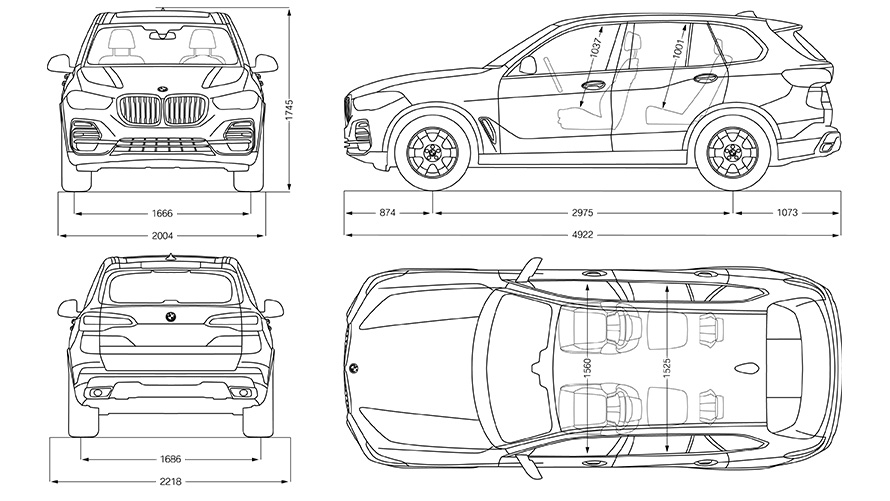 Lijntekening BMW X5 afmetingen Lijntekening BMW X5 afmetingen
