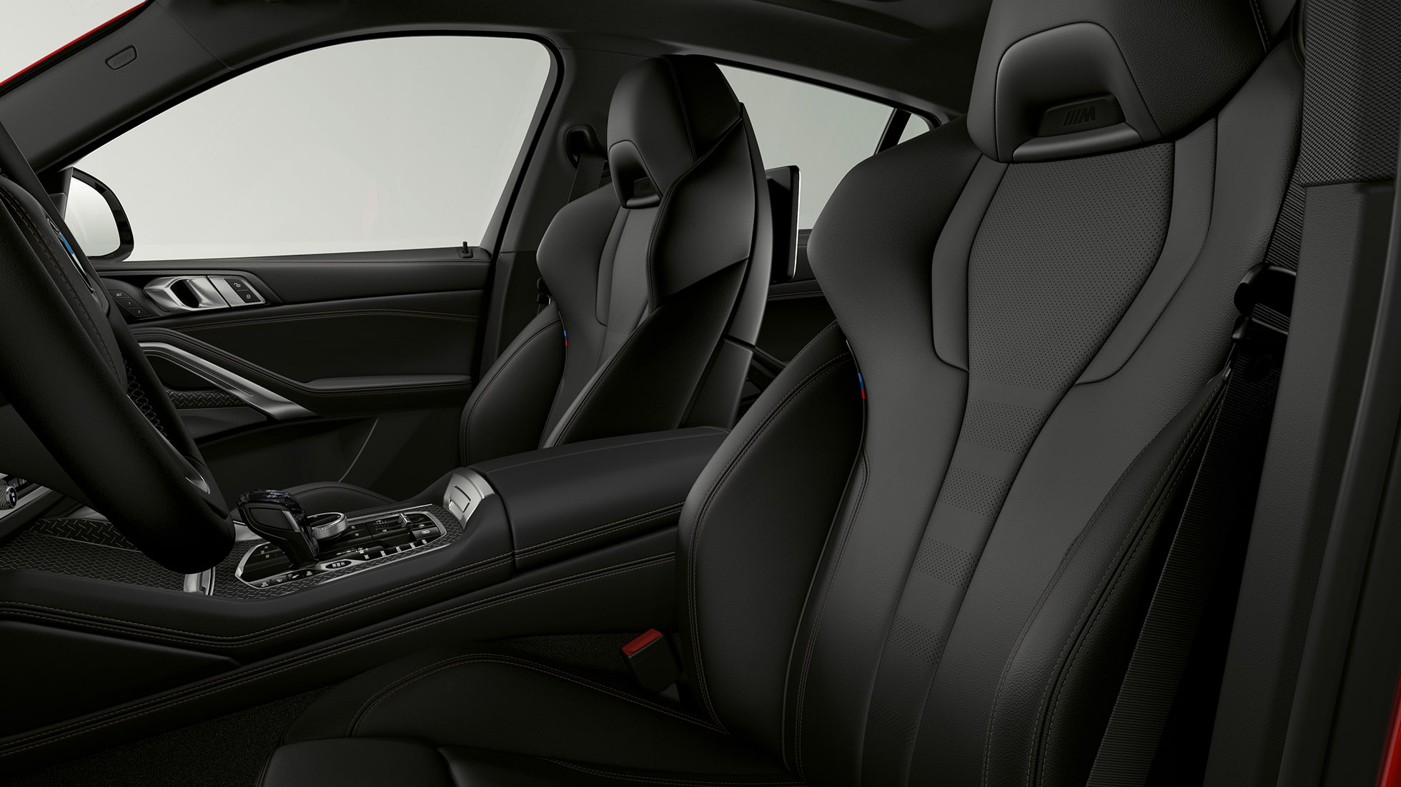 BMW X6 SUV met BMW xLine, bekleding G06. BMW X6 SUV interieur met BMW xLine met focus op de bekleding G06.