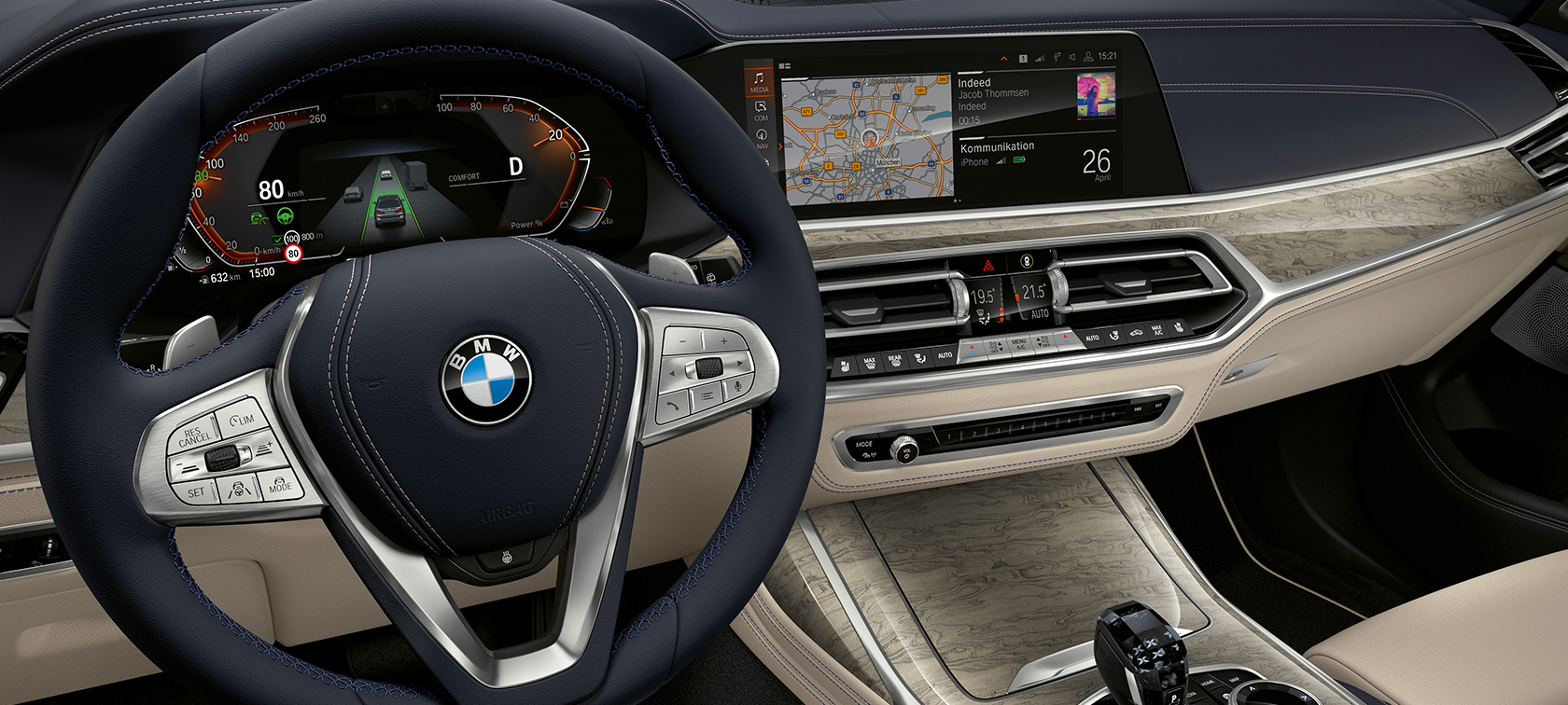 Fonctionnalités innovantes de la BMW X7 G07 Poste de conduite de la BMW X7 centré sur le combiné des instruments et le panneau de commande du conducteur G07