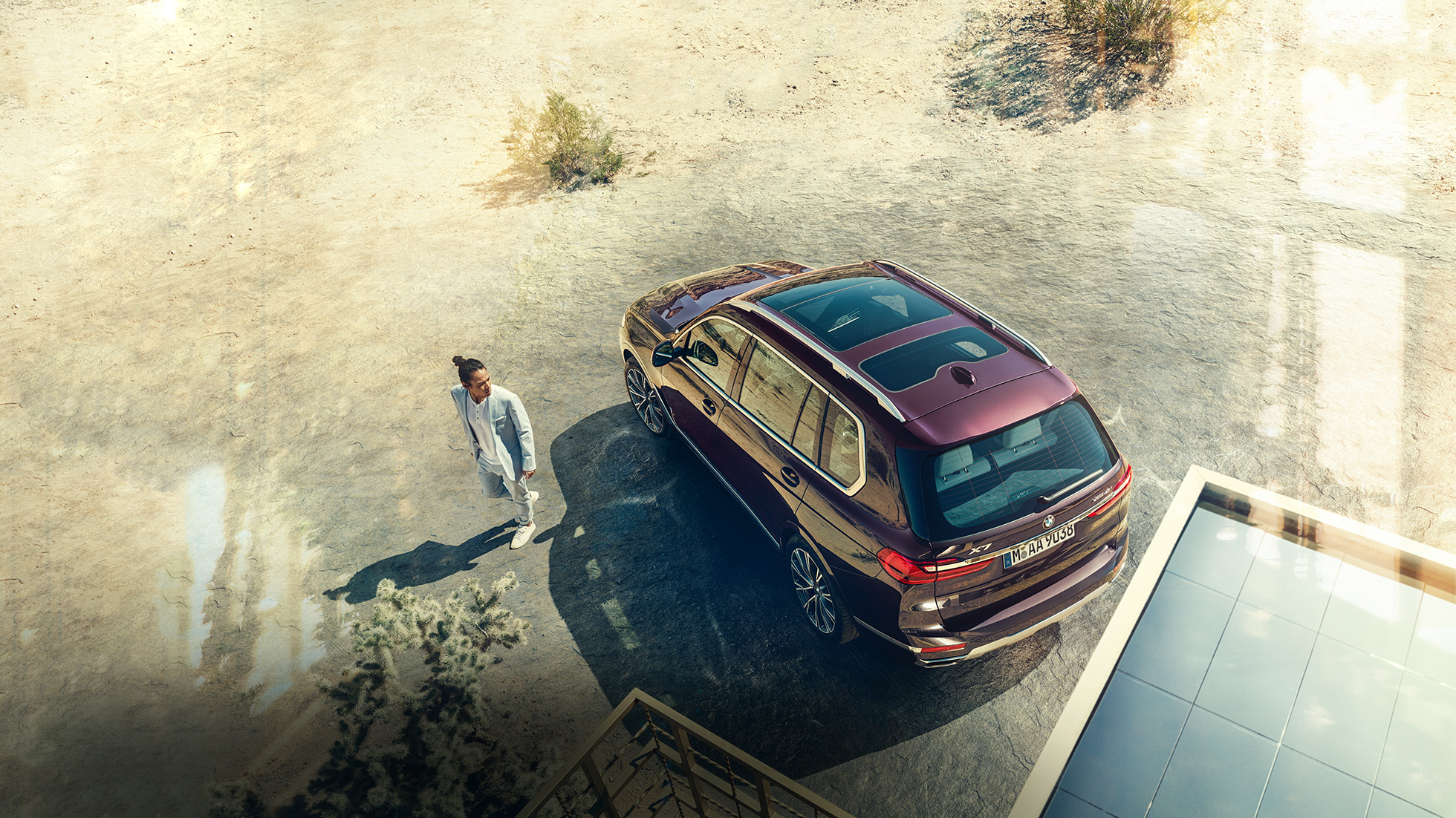 BMW Individual X7 xDrive40i, vue en plongée G07 BMW X7 en Ametrin metallic, à l’arrêt, vue en plongée, G07 2019