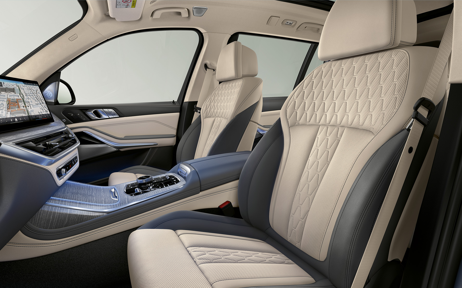 Bekleding Sensafin zijaanzicht op de bestuurderszetel BMW X7 G07 LCI