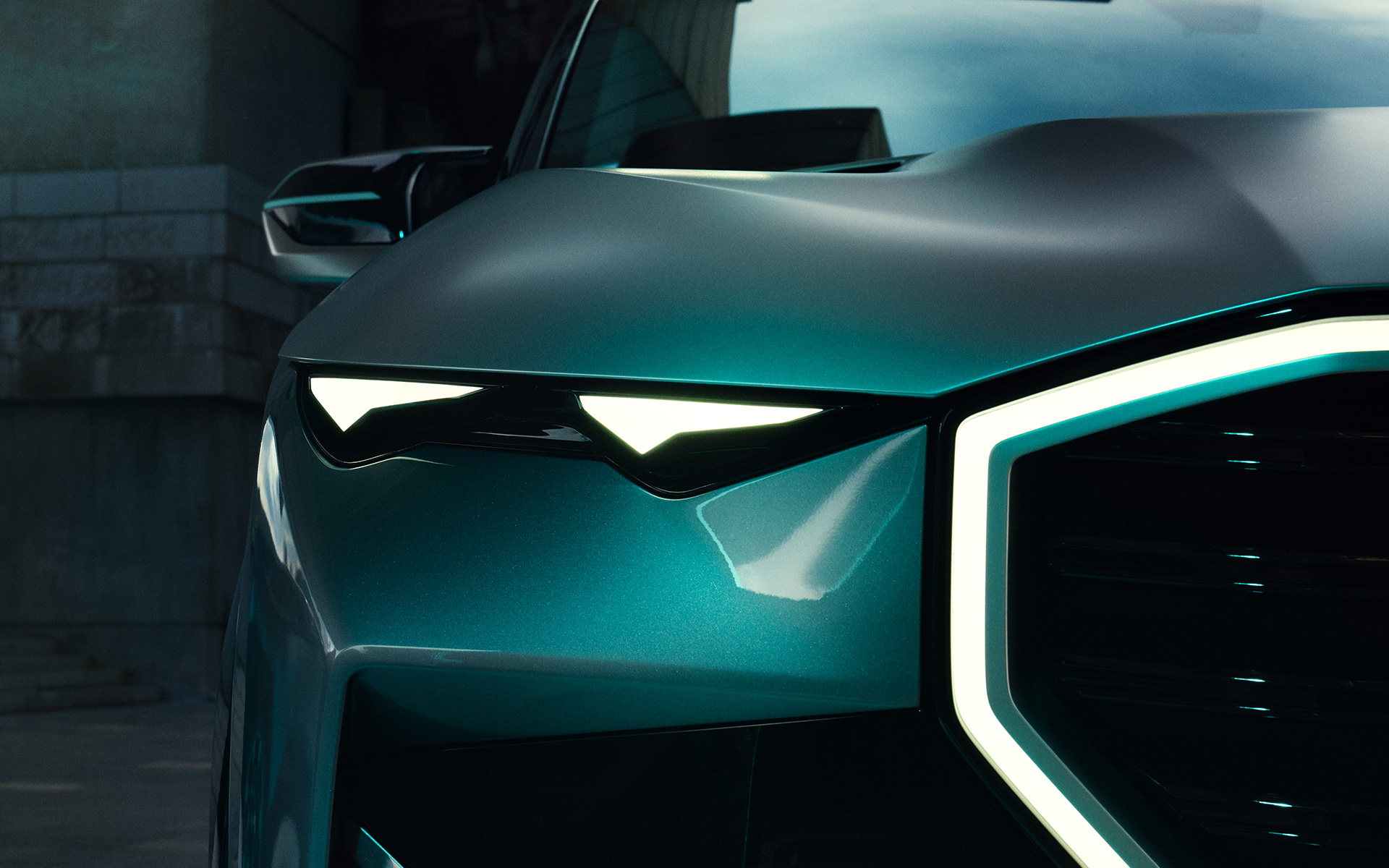 BMW Concept XM (G09) vooraanzicht stilstaand close-up koplampen BMW Concept XM (G09) vooraanzicht stilstaand close-up koplampen