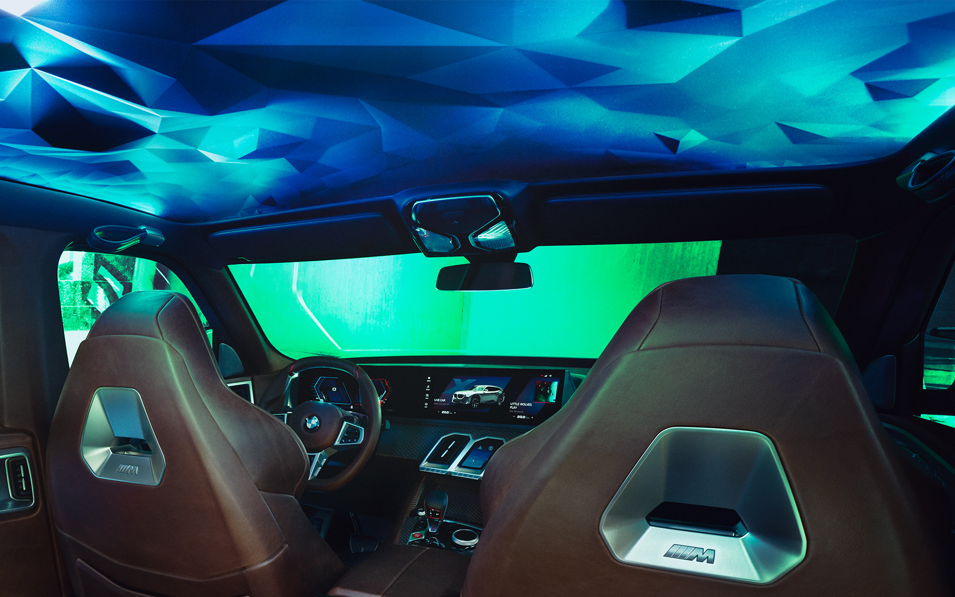 BMW Concept XM (G09) zijaanzicht interieur close-up hemelbekleding BMW Concept XM (G09) zijaanzicht interieur close-up hemelbekleding