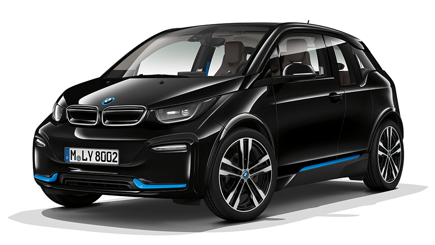 BMW i3s elektrische auto studio-opname BMW i3s elektrische auto studio-opname driekwart vooraanzicht