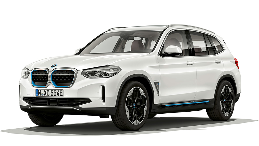 BMW iX3 elektrische auto studio-opname BMW iX3 elektrische auto studio-opname driekwart vooraanzicht