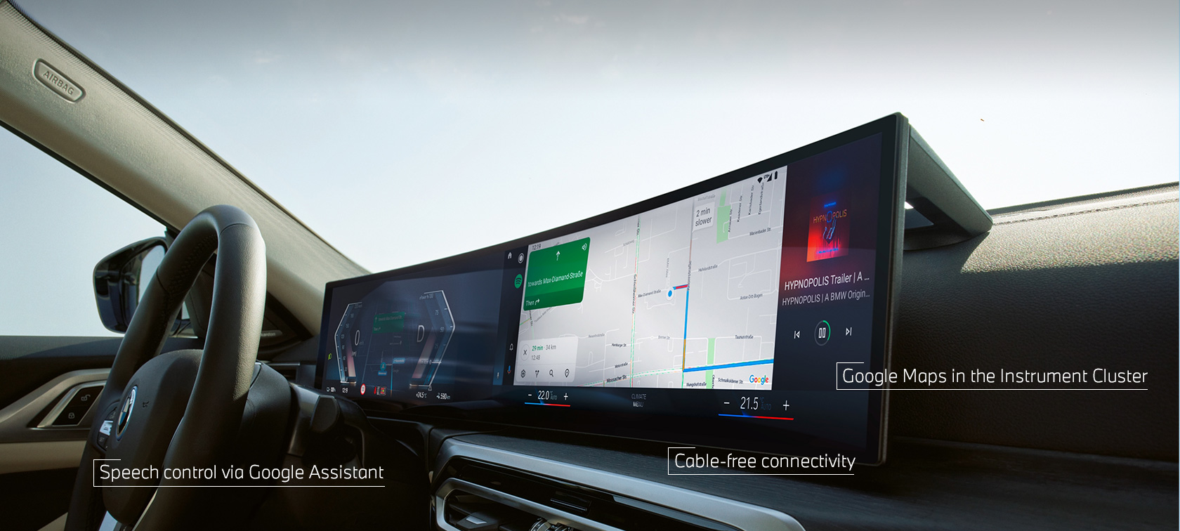 Android AutoTM op het BMW Curved Display Android AutoTM op het BMW Curved Display in de wagen met BMW ConnectedDrive