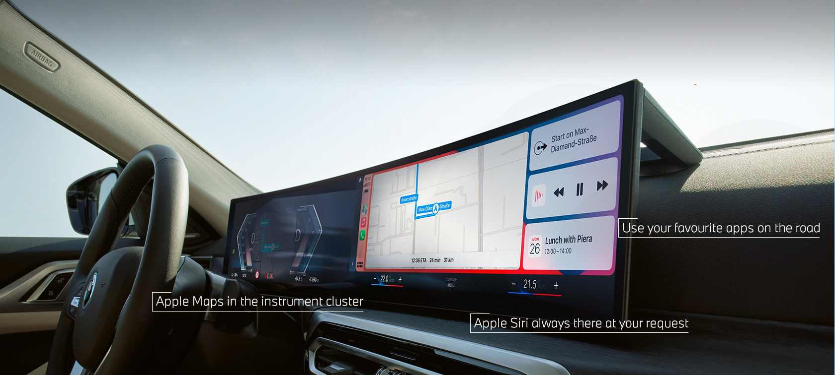 Apple CarPlay® menu in het BMW Curved Display Apple CarPlay® menu in het BMW Curved Display van BMW ConnectedDrive