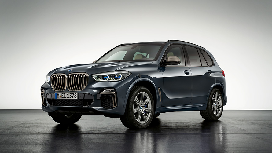 Véhicules de sécurité BMW BMW Protection BMW X5 VR6 intacte Véhicules de sécurité BMW BMW X5 Protection VR6 Vue avant trois quarts intacte
