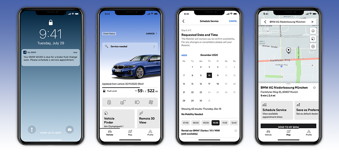 My BMW App onderhoudsbehoefte beheren scherm smartphone My BMW App onderhoudsbehoefte beheren scherm smartphone