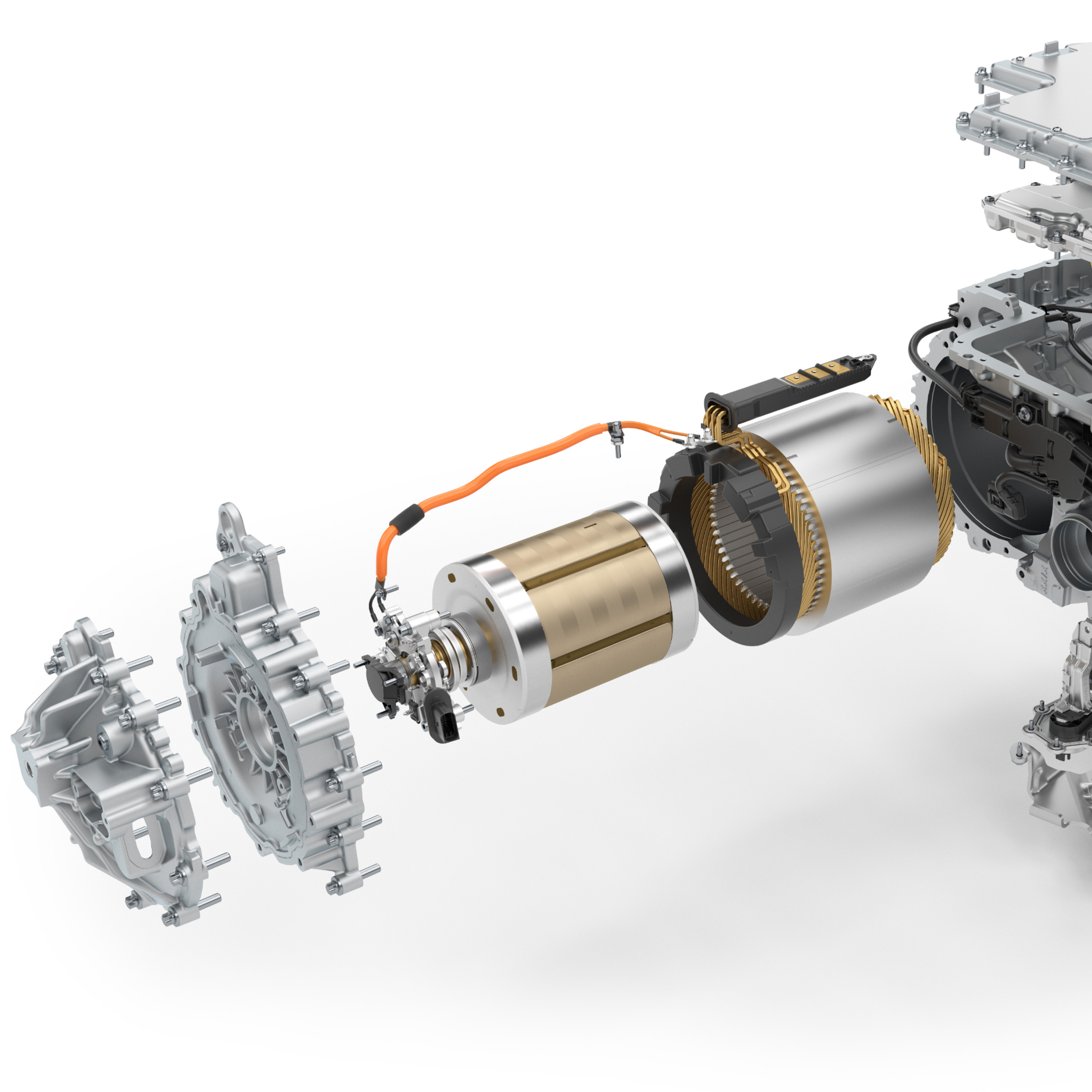 De schematische tekening van een door stroom bekrachtigde synchrone motor gedemonteerd