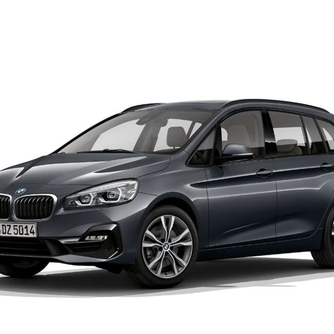 BMW 2 Reeks Gran Tourer 220d Model Sport F46 facelift 2018 Mineralgrau metallic driekwart vooraanzicht 