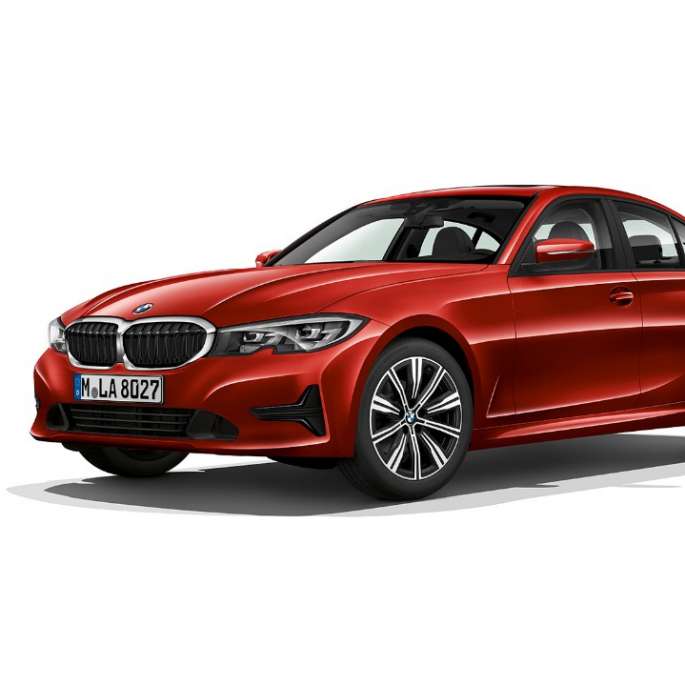 BMW 3 Reeks Berline, Model Advantage Zijaanzicht in stilstand van de BMW 3 Reeks Berline als model Advantage.